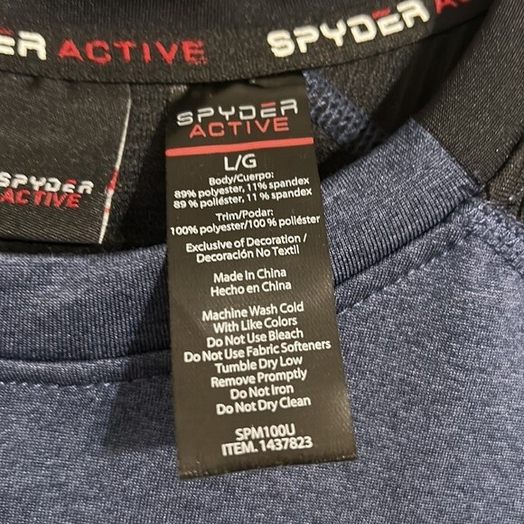SPYDER ACTIVE Men's Size Large Blue Black Long Sleeve Pullover Moisture Wicking - Picture 5 of 10